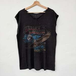 Vintage 80s Harley Davidson 3D Emblem Chopped Sleeveless Tee, Single Stitch - XL